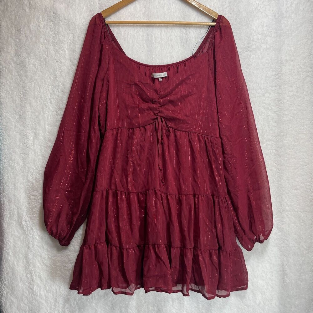 Altar'd State Burgundy Mini Dress with Metallic Thread